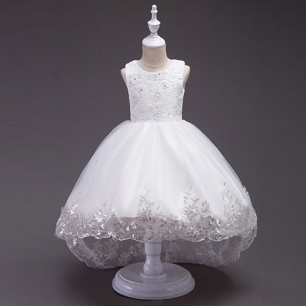 Lace Tulle Sleeveless Sequins Rhinestones Train Princess Flower Girl Dress For Wedding Party Brithday Christmas Customes Clothes