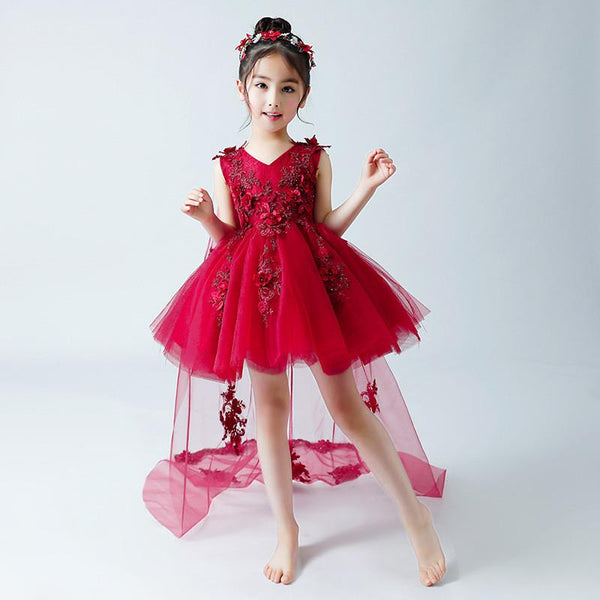 2019 Baby Girls Elegant Princess Wedding Party Dresses Kids Girls Christmas Trailing Vestido Children Clothes Mesh Prom Gown Q18