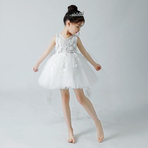 2019 Baby Girls Elegant Princess Wedding Party Dresses Kids Girls Christmas Trailing Vestido Children Clothes Mesh Prom Gown Q18