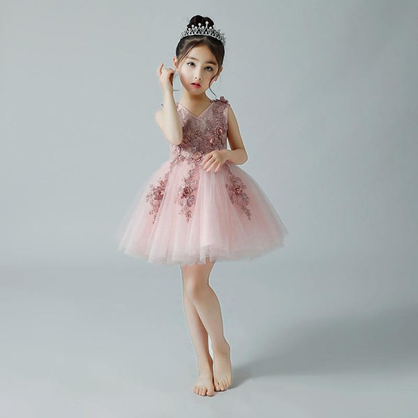 2019 Baby Girls Elegant Princess Wedding Party Dresses Kids Girls Christmas Trailing Vestido Children Clothes Mesh Prom Gown Q18