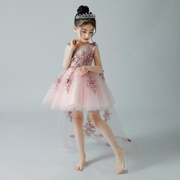 2019 Baby Girls Elegant Princess Wedding Party Dresses Kids Girls Christmas Trailing Vestido Children Clothes Mesh Prom Gown Q18