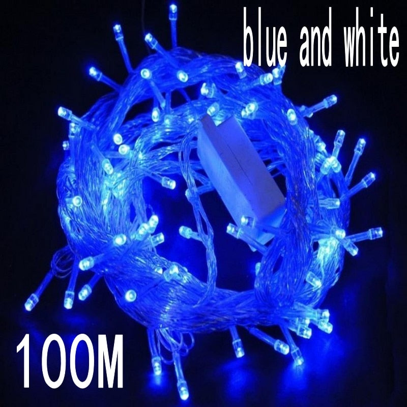 blue and white colour 100 meter 800 LED Christmas Lights for Decorative Christmas Holiday Wedding Parties Indoor / Outdoor Use