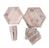 16SET Rose Gold Series Paper Cups Plates Napkins Tableware Modern Hexagon Design Cake Table Wedding Birthday Party Decor