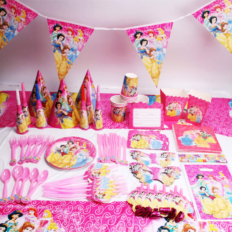 Six Princess 216/276 pcs Disposable Tableware Sets Boys&Girls Birthday Party Event Decorations Supplies Baby Shower Cups Napkins