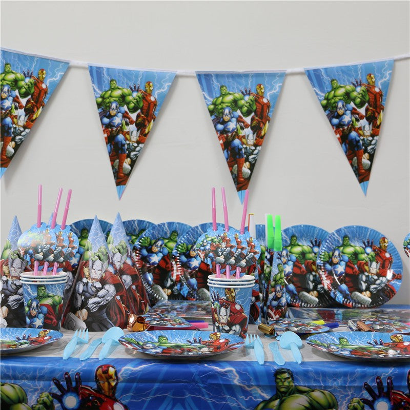 196/256 pcs Avengers Theme Cartoon Birthday Party Paper Decorations Supplies Cups Napkins Baby Shower Tableware Gift Bags Supply