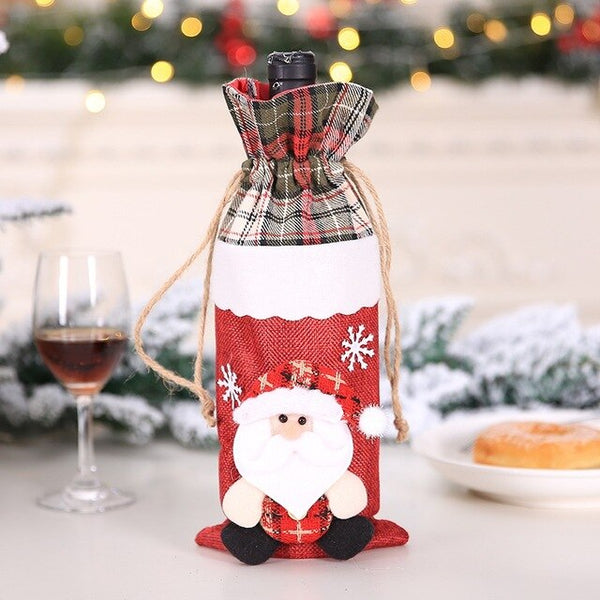 Drawstring Christmas Wine Bottle Cover Bags Holiday Home Party Decoration Santa Claus/Snowman/Elk/Bear