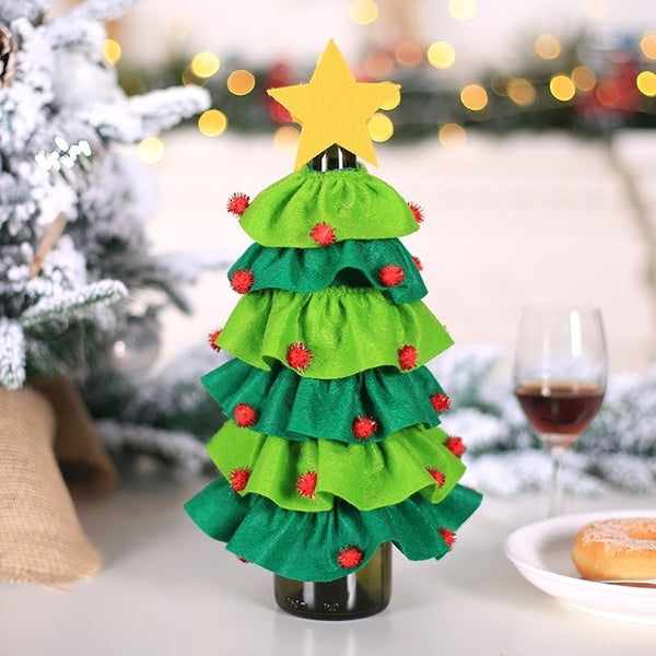 Christmas Tree Design Wine Bottle Cap Holiday Cover Set Christmas Party Holiday Table Decoration