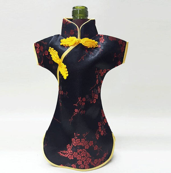 50pcs Christmas Bottle Covers Cheongsam Wine Bags Silk Brocade Wine Bottle Clothes Chinese Style Home Decoration