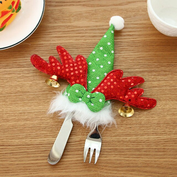 50pcs/lot Christmas Wine Bottle Caps Decoration Cutlery Cover Christmas Ornaments Table Layout Decor Accessories Wholesale