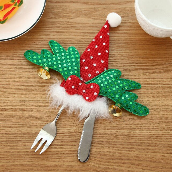 50pcs/lot Christmas Wine Bottle Caps Decoration Cutlery Cover Christmas Ornaments Table Layout Decor Accessories Wholesale