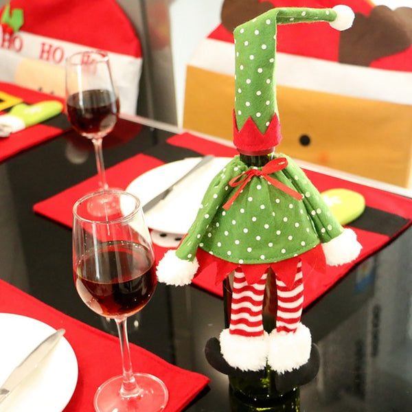 Elf Dot Pattern Red Wine Bottle Covers For Christmas Decoration,lovely Elf Dot Pattern Red Wine Bottle Covers