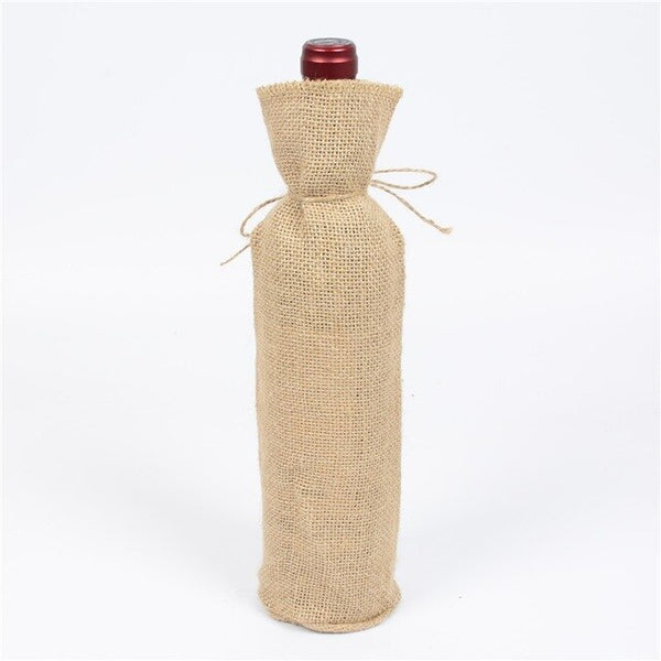 100pcs Christmas Natural Jute Wine Bottle Covers Gift Bags Blind Packaging Hessian Linen Pouch Wedding Red Wine Champagne Bag