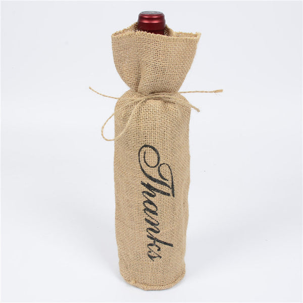 100pcs Christmas Natural Jute Wine Bottle Covers Gift Bags Blind Packaging Hessian Linen Pouch Wedding Red Wine Champagne Bag