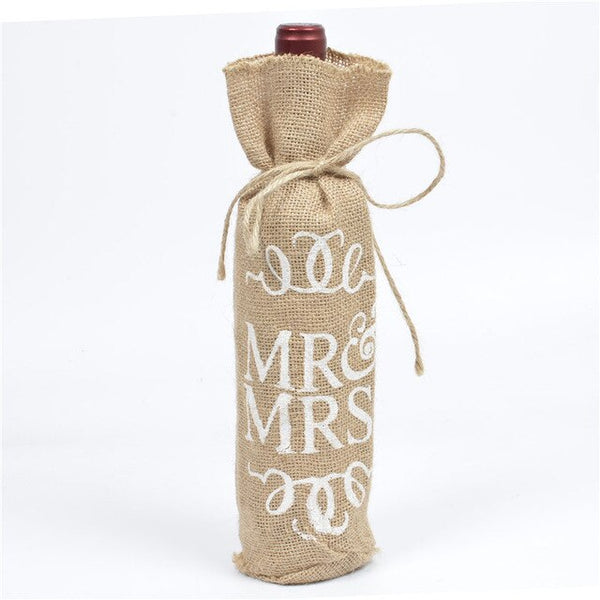 100pcs Christmas Natural Jute Wine Bottle Covers Gift Bags Blind Packaging Hessian Linen Pouch Wedding Red Wine Champagne Bag