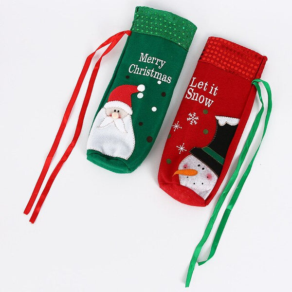 50pcs/lot Christmas Decoration for Home Wine-bottle Cover Xmas Table Layout Supply Gift Bag Santa Claus Direct Supply Wholesale