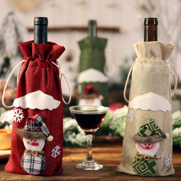 Drawstring Decorative Wine Bottle Cover Bags navidad Christmas Holiday Dining Table Home Party Decoration Santa Claus/Snowman