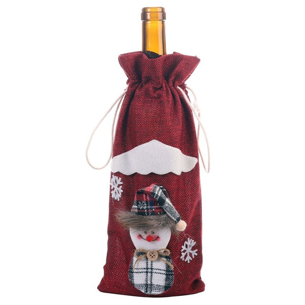 Drawstring Decorative Wine Bottle Cover Bags navidad Christmas Holiday Dining Table Home Party Decoration Santa Claus/Snowman