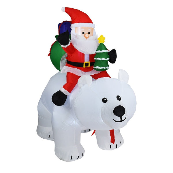 Inflatable Santa Claus Riding Polar Bear LED Light Up Giant Carry Inflatable Doll Gift Bag for  Garden Yard Christmas Decoration