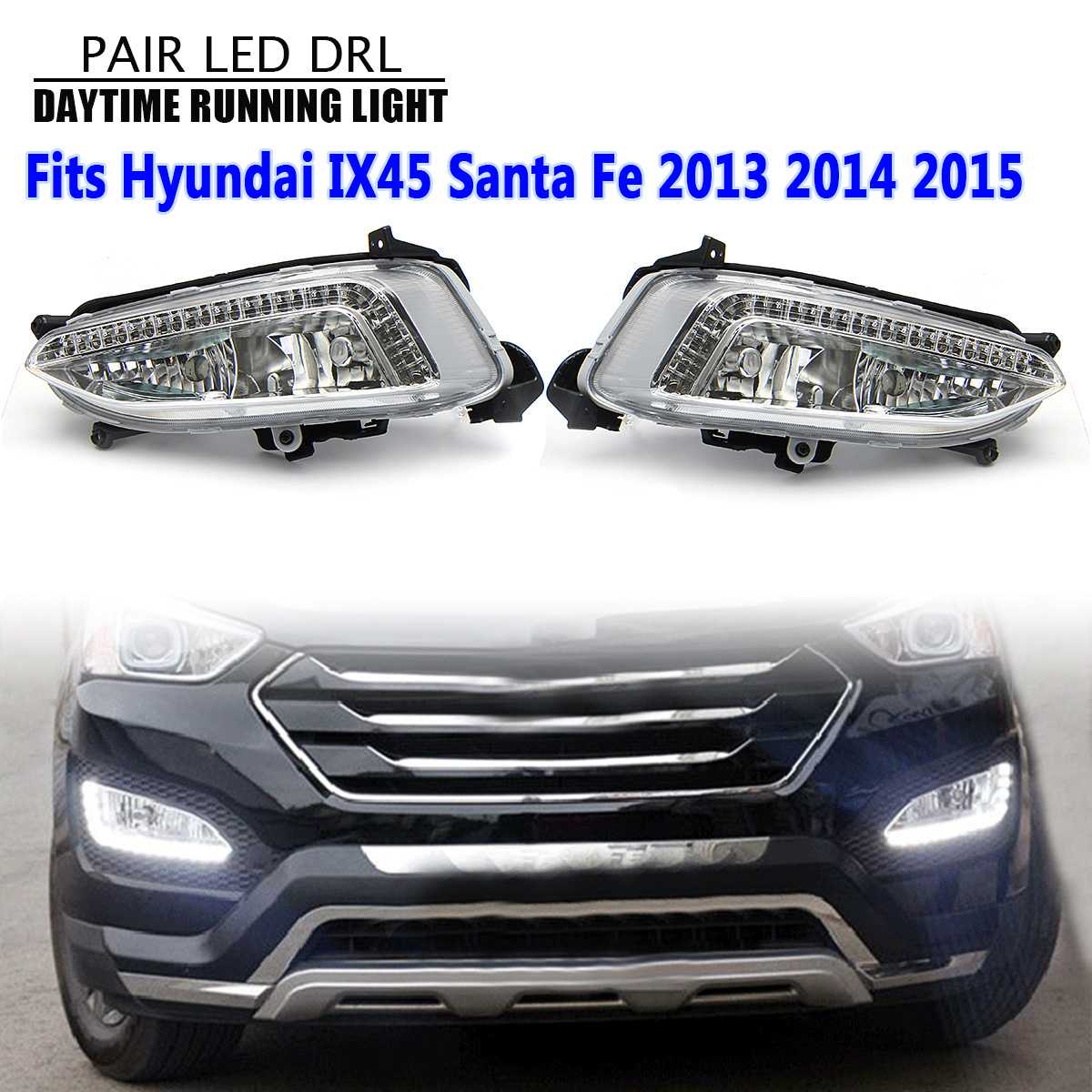 Car Fog Light Assembly LED DRL Daytime Running Light Waterproof 12V For Hyundai Santa Fe IX45 2013 2014 2015 Accessories