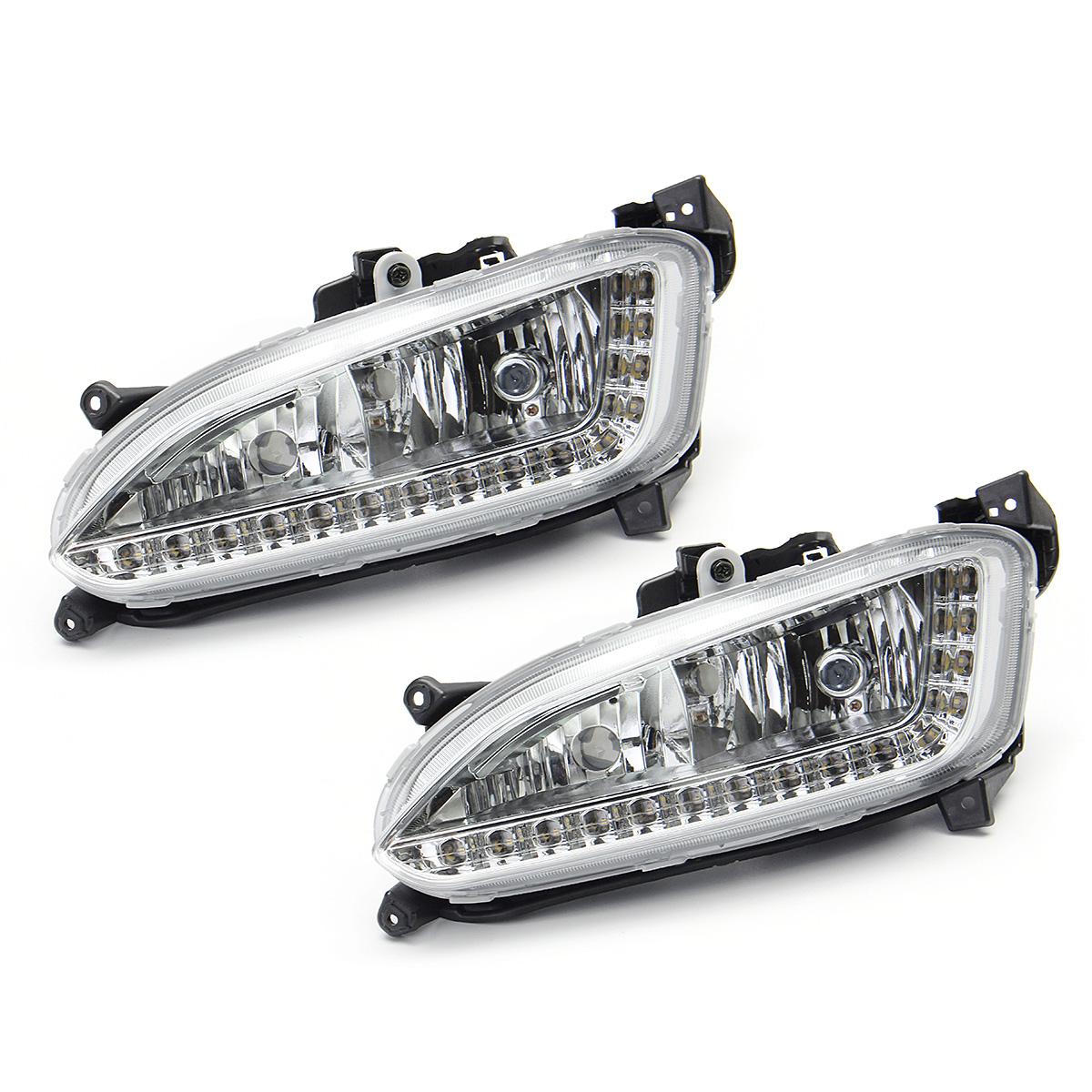 1 Pair/2Pcs 12V LED Car Daytime Running Light White Fog Light Assembly Waterproof Automotive Lamp for hyundais IX45 Santa Fe