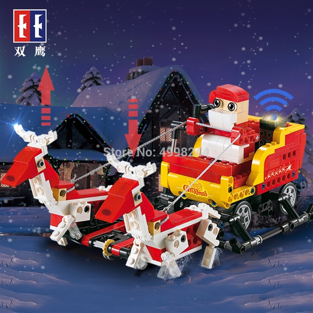 c51034 439pcs 2in1 christmas santa claus snowmobile sound light control electric building blocks Bricks Toy