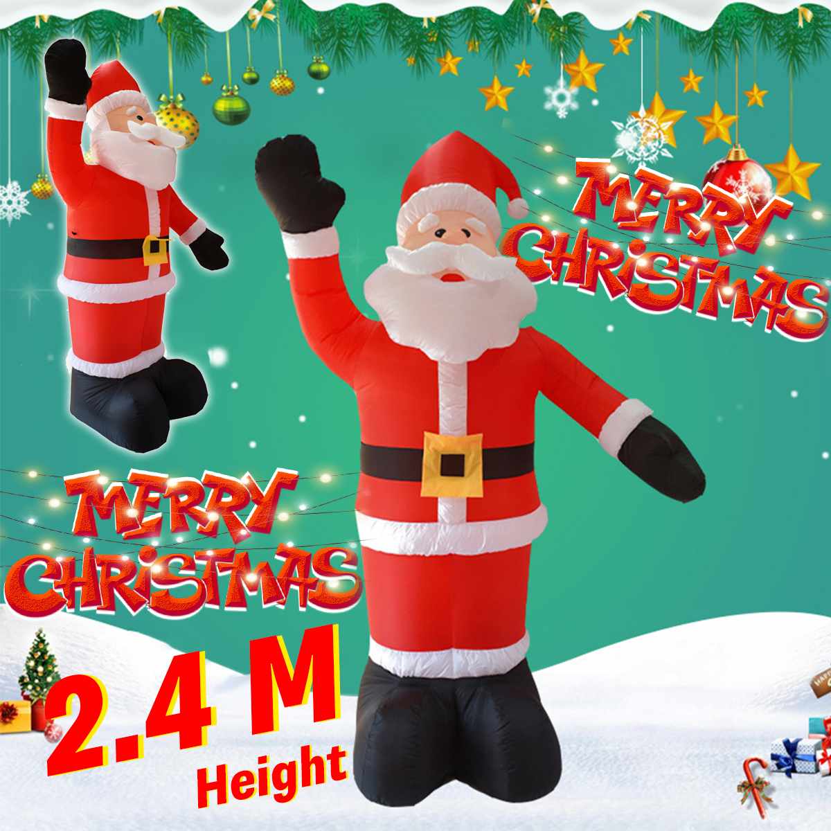 240cm Giant Inflatable Santa Claus LED Lighted Outdoor Christmas Decorations for Home Yard Garden Party Toy Christmas Props