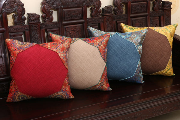 Creative Patchwork Square Pillow Case Linen Cushion Cover Christmas Decorative Pillows Cover High End Silk Brocade Cushion Case