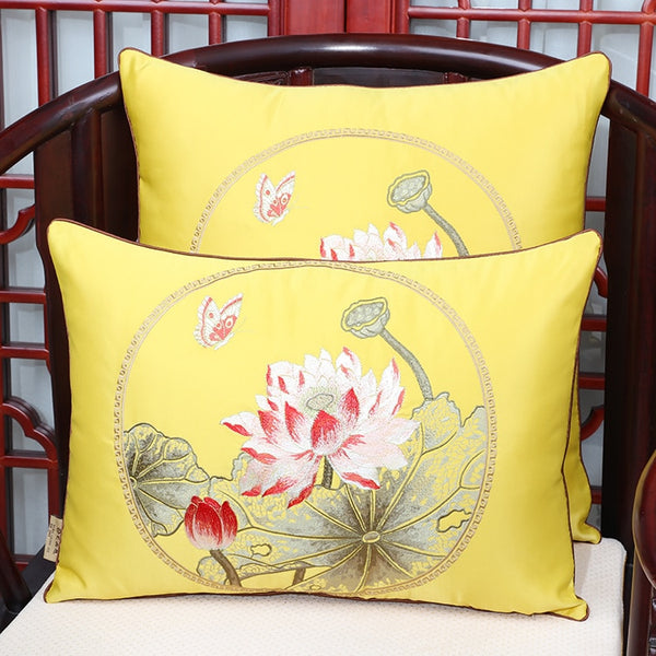 Latest Lotus Peony Fabric Cushion Cover Pillow Case Christmas Home Decoration Sofa Chair Chinese style Lumbar Pillow Cover