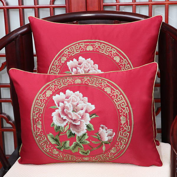 Latest Lotus Peony Fabric Cushion Cover Pillow Case Christmas Home Decoration Sofa Chair Chinese style Lumbar Pillow Cover