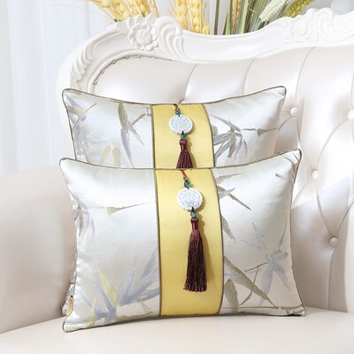 Luxury Tassel Clover Cypress Fabric Cover Cushion Pillow Case Christmas Home Decor Chinese style Lumbar Pillow Cover Sofa Chair