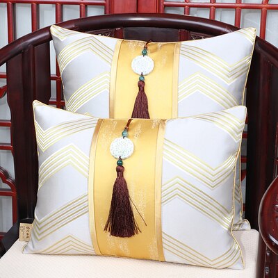 Luxury Tassel Clover Cypress Fabric Cover Cushion Pillow Case Christmas Home Decor Chinese style Lumbar Pillow Cover Sofa Chair