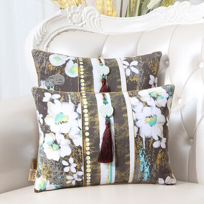 Luxury Tassel Clover Cypress Fabric Cover Cushion Pillow Case Christmas Home Decor Chinese style Lumbar Pillow Cover Sofa Chair