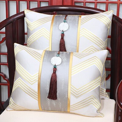 Luxury Tassel Clover Cypress Fabric Cover Cushion Pillow Case Christmas Home Decor Chinese style Lumbar Pillow Cover Sofa Chair