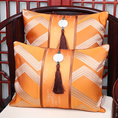 Luxury Tassel Clover Cypress Fabric Cover Cushion Pillow Case Christmas Home Decor Chinese style Lumbar Pillow Cover Sofa Chair