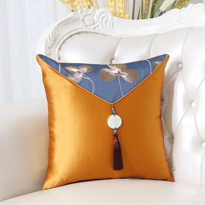 Luxury Tassel Clover Cypress Fabric Cover Cushion Pillow Case Christmas Home Decor Chinese style Lumbar Pillow Cover Sofa Chair