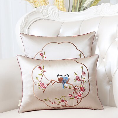 New Embroidery Flower Birds Orchid Ethnic Cover Pillow Cushion Case Christmas Home Decor Chinese Sofa Chair Lumbar Pillow Cover