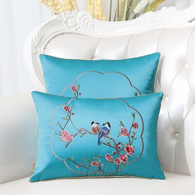 New Embroidery Flower Birds Orchid Ethnic Cover Pillow Cushion Case Christmas Home Decor Chinese Sofa Chair Lumbar Pillow Cover