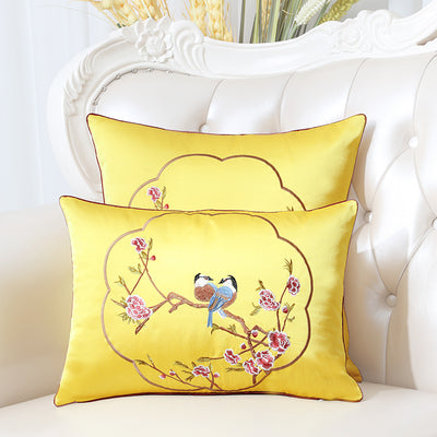 New Embroidery Flower Birds Orchid Ethnic Cover Pillow Cushion Case Christmas Home Decor Chinese Sofa Chair Lumbar Pillow Cover