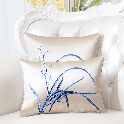 New Embroidery Flower Birds Orchid Ethnic Cover Pillow Cushion Case Christmas Home Decor Chinese Sofa Chair Lumbar Pillow Cover