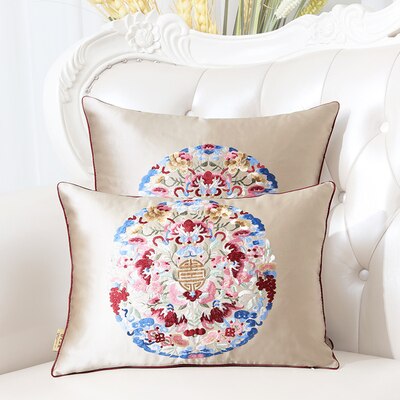 Latest Embroidery Fish Joyous Silk Cushion Cover Pillow Case Christmas Home Decoration Sofa Chair Chinese style Pillow Cover