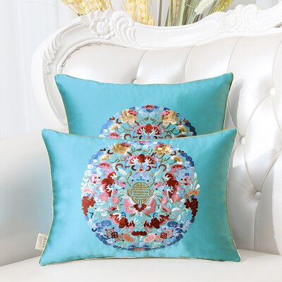 Latest Embroidery Fish Joyous Silk Cushion Cover Pillow Case Christmas Home Decoration Sofa Chair Chinese style Pillow Cover