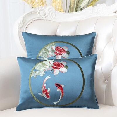 Latest Embroidery Fish Joyous Silk Cushion Cover Pillow Case Christmas Home Decoration Sofa Chair Chinese style Pillow Cover