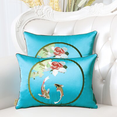 Latest Embroidery Fish Joyous Silk Cushion Cover Pillow Case Christmas Home Decoration Sofa Chair Chinese style Pillow Cover