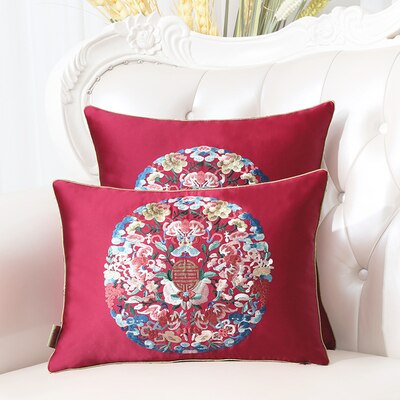 Latest Embroidery Fish Joyous Silk Cushion Cover Pillow Case Christmas Home Decoration Sofa Chair Chinese style Pillow Cover