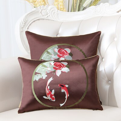 Latest Embroidery Fish Joyous Silk Cushion Cover Pillow Case Christmas Home Decoration Sofa Chair Chinese style Pillow Cover