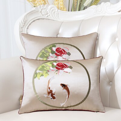 Latest Embroidery Fish Joyous Silk Cushion Cover Pillow Case Christmas Home Decoration Sofa Chair Chinese style Pillow Cover