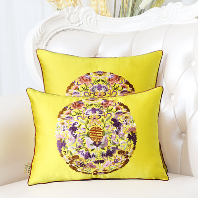 Latest Embroidery Fish Joyous Silk Cushion Cover Pillow Case Christmas Home Decoration Sofa Chair Chinese style Pillow Cover