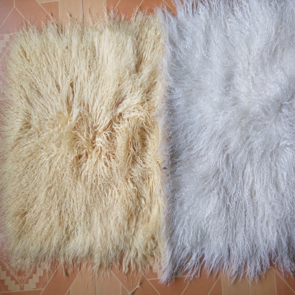 2018 Real Beige and White Mongolian Fur Pillow Cover Tibetan Lamb fur cushion Covers Decorative Pillows Sofa Cushions Christmas