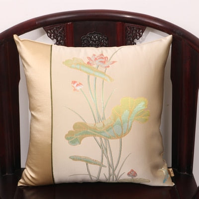 Classic Lotus Print Fabric Cover Cushion Merry Christmas Pillow Case Sofa Chair Cushion Case High End Pillow Cover Decorative