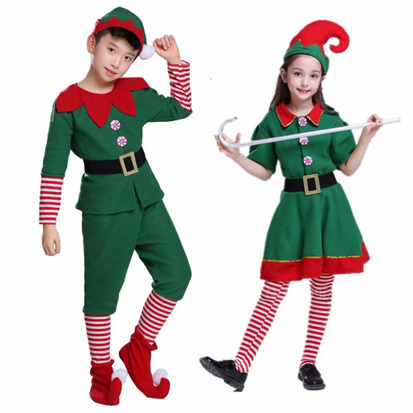 Christmas Elf Grinch Cosplay Costume For Kids Gift Adult Family New Year Xmas Party Dress Green Santa Claus Performance Clothing